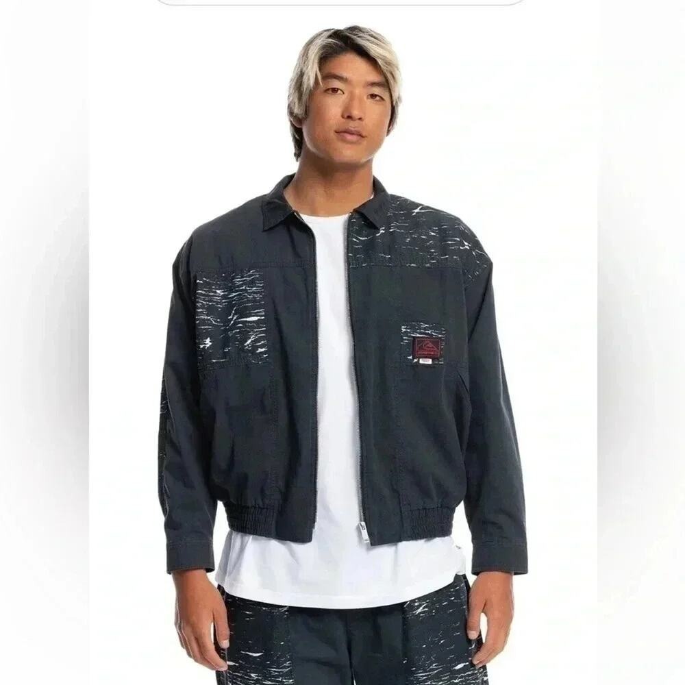 Quiksilver Stranger Things Upside Down Jacket Mens Large Black‎ Zip Surf Retro